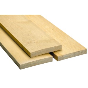 Sägeraue Baudiele aus Fichte/Tanne, 45x280x3000 mm, mit Wellband für Roh- und Gerüstbau.