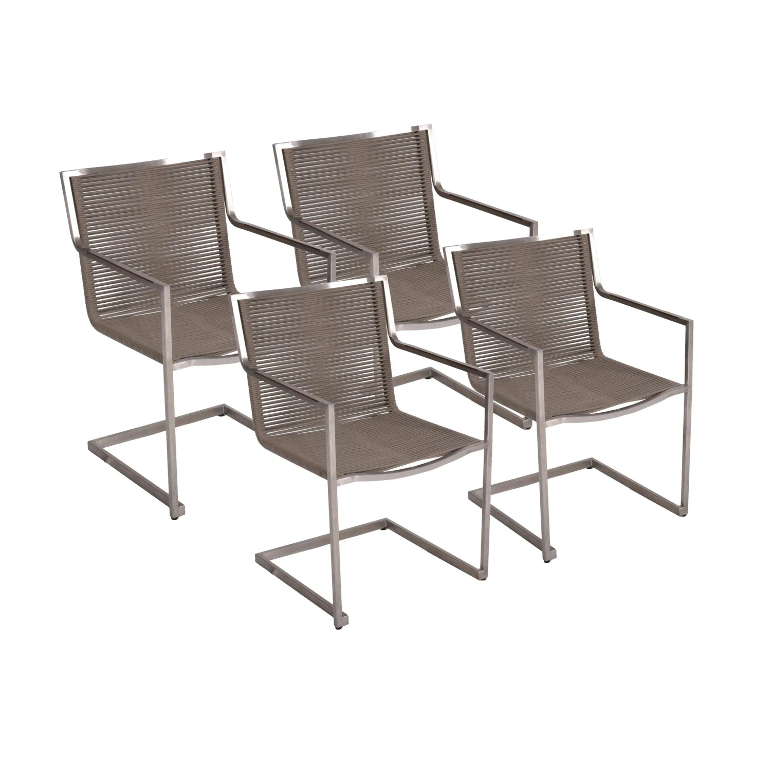 DELUKE Gartenstuhl 4er Set DORTE Edelstahl Grau Freischwinger Wetterfest Gartenstühle Outdoor Essstühle
