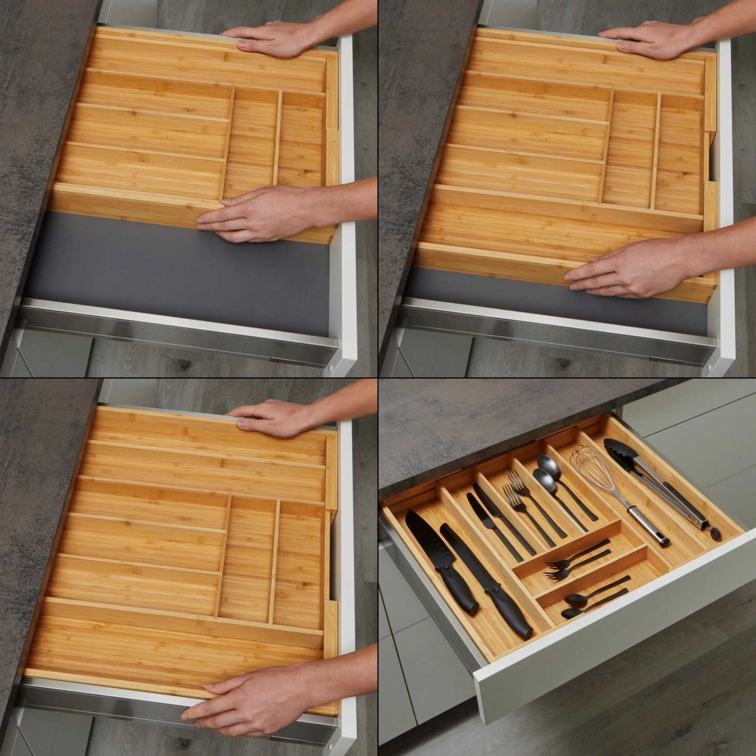 SOTECH ORGA-BOX UNIVERSAL Besteckkasten Aus Bambus Verstellbar Für Schrankbreite 500 - 600 mm Höhe 65 mm bis 8 Fächer_4