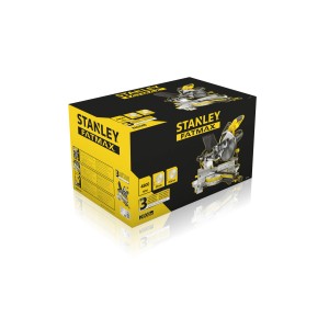 Verpackung der Stanley FatMax Paneelsäge FME720, 2000 W, 254 mm. Zug-, Kapp- und Gehrungssäge.