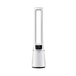 Weißer Midea Turmventilator mit Luftreiniger und digitaler Anzeige.