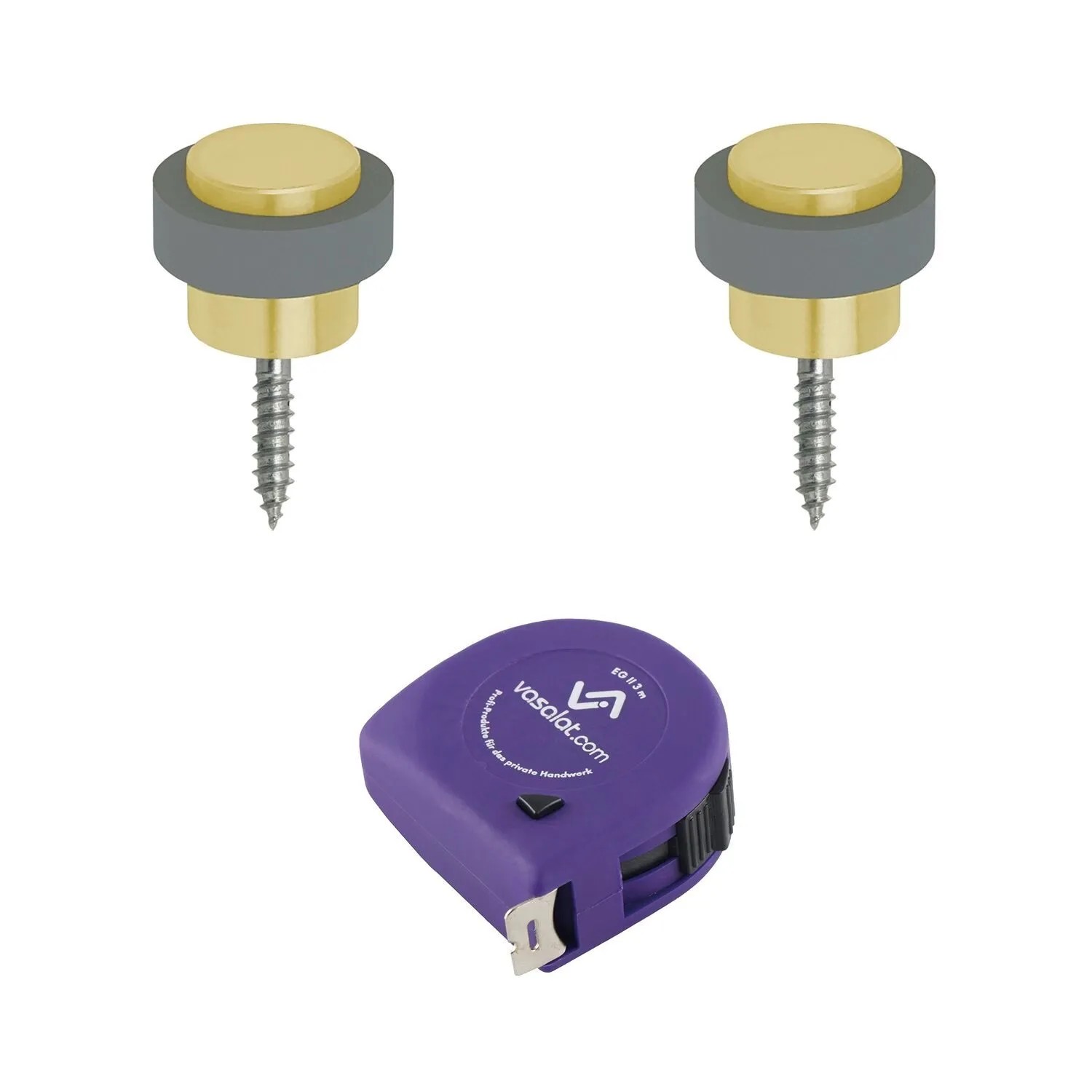 vasalat Set Türstopper Boden zum Schrauben Ø 48 mm H 38 mm Edelstahl Messingfärbig