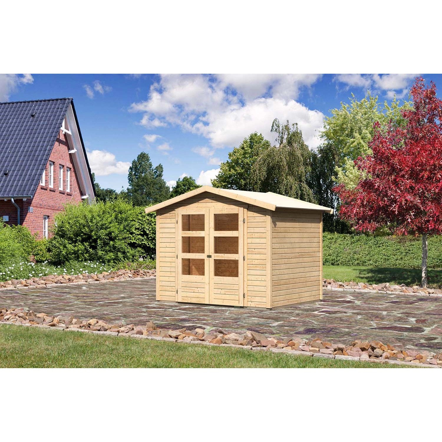 Karibu Holz-Gartenhaus Amberg Natur Satteldach Unbehandelt 242 cm x 182 cm günstig online kaufen