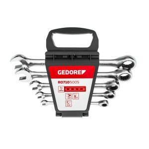 Gedore Ringratschen-Maulschlüssel Satz, 5-teilig (8-19 mm) im Halter.