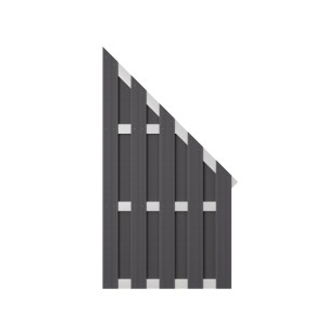 Graues WPC-Eckelement für Bretterzaun Eldena, 90x180/90 cm, mit Aluminium-Querriegeln.