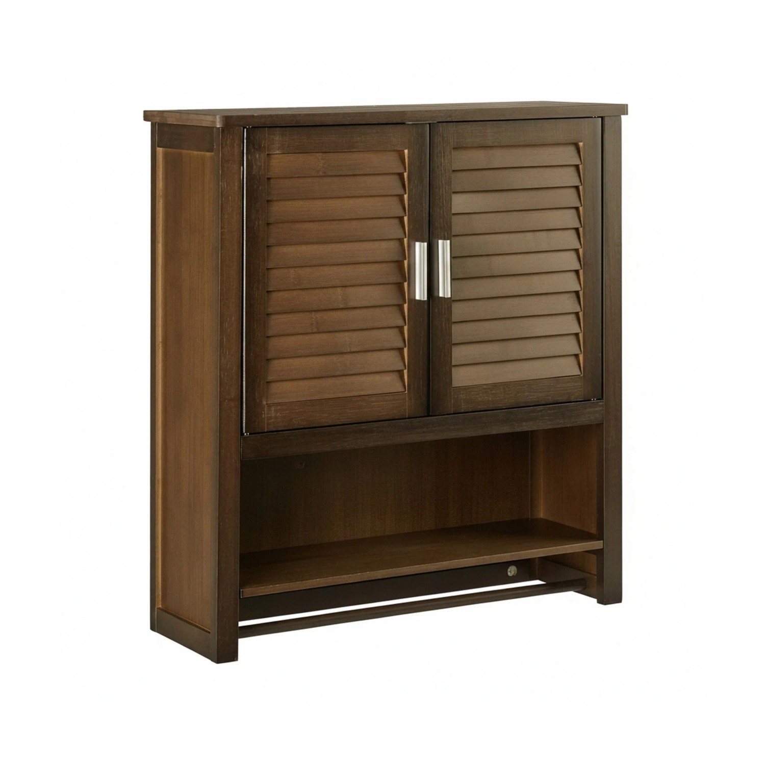 Relaxdays Hängeschrank Bambus Dunkelbraun mit 3 Ablagen und Handtuchhalter 66 cm x 62 cm x 20 cm 7,1 kg