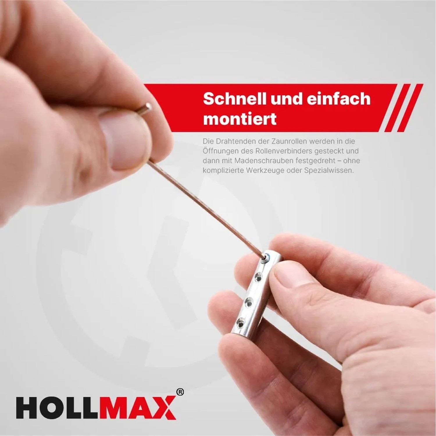 Hände montieren HOLLMAX Edelstahl Staketenzaun Rollenverbinder. Drahtseilverbinder für Seile & Drähte.