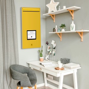 Banjado Magnettafel 37x78cm mit Briefkasten Motiv Gelb und 4 Magneten als Wanddekoration.