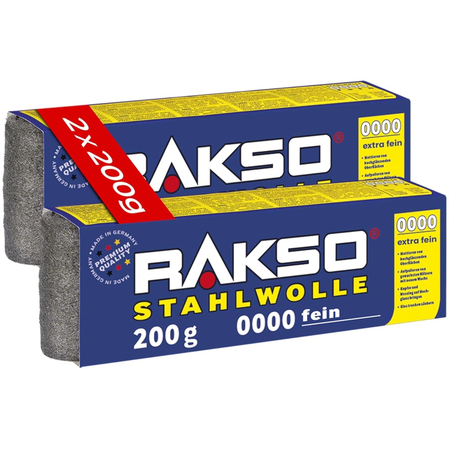 RAKSO Stahlwolle Banderole Sorte 0000 Extra-Fein 2 x 200g