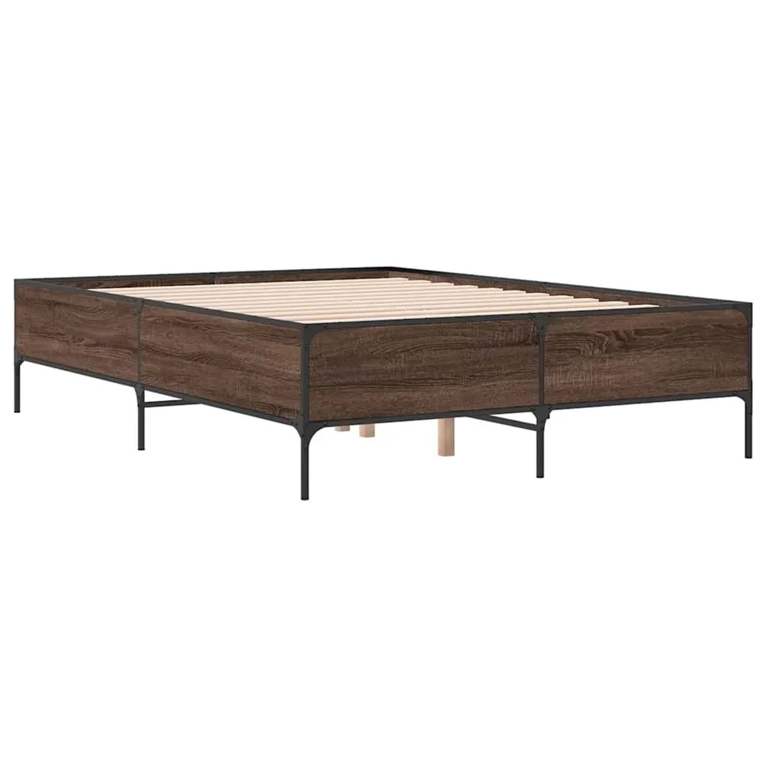 vidaXL Bettgestell Braun Eichen-Optik 140x200 cm Holzwerkstoff Metall 32798 günstig online kaufen