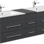 Posseik Badmöbel Nero XL Grafit: Badmöbel-Set mit zwei Waschbecken und grafitfarbenem Unterschrank.
