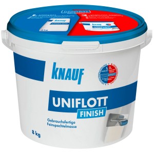 Eimer Knauf Uniflott Finish Feinspachtelmasse, 8 kg, für Gipskartonplatten.