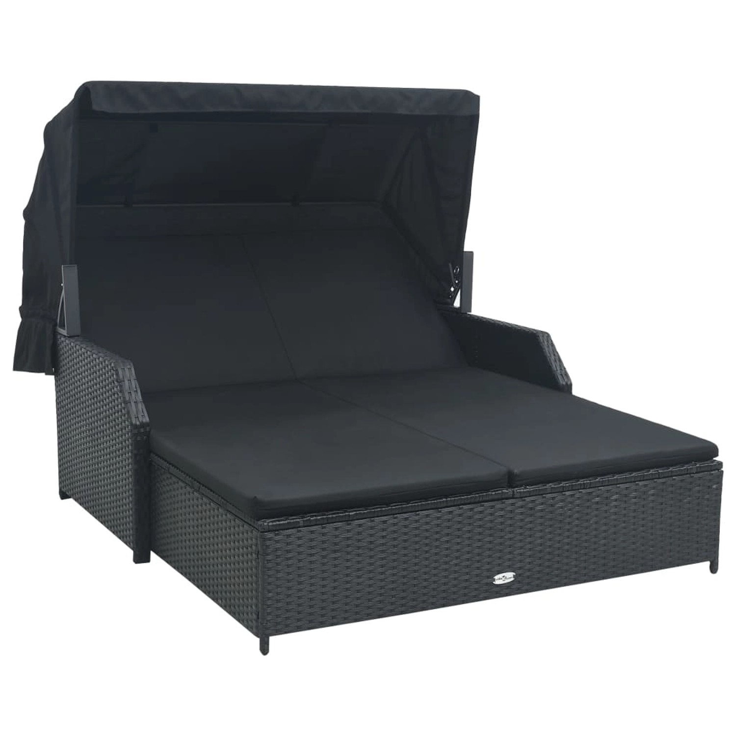 2-personen-sonnenliege Mit Sonnendach Poly Rattan Schwarz günstig online kaufen