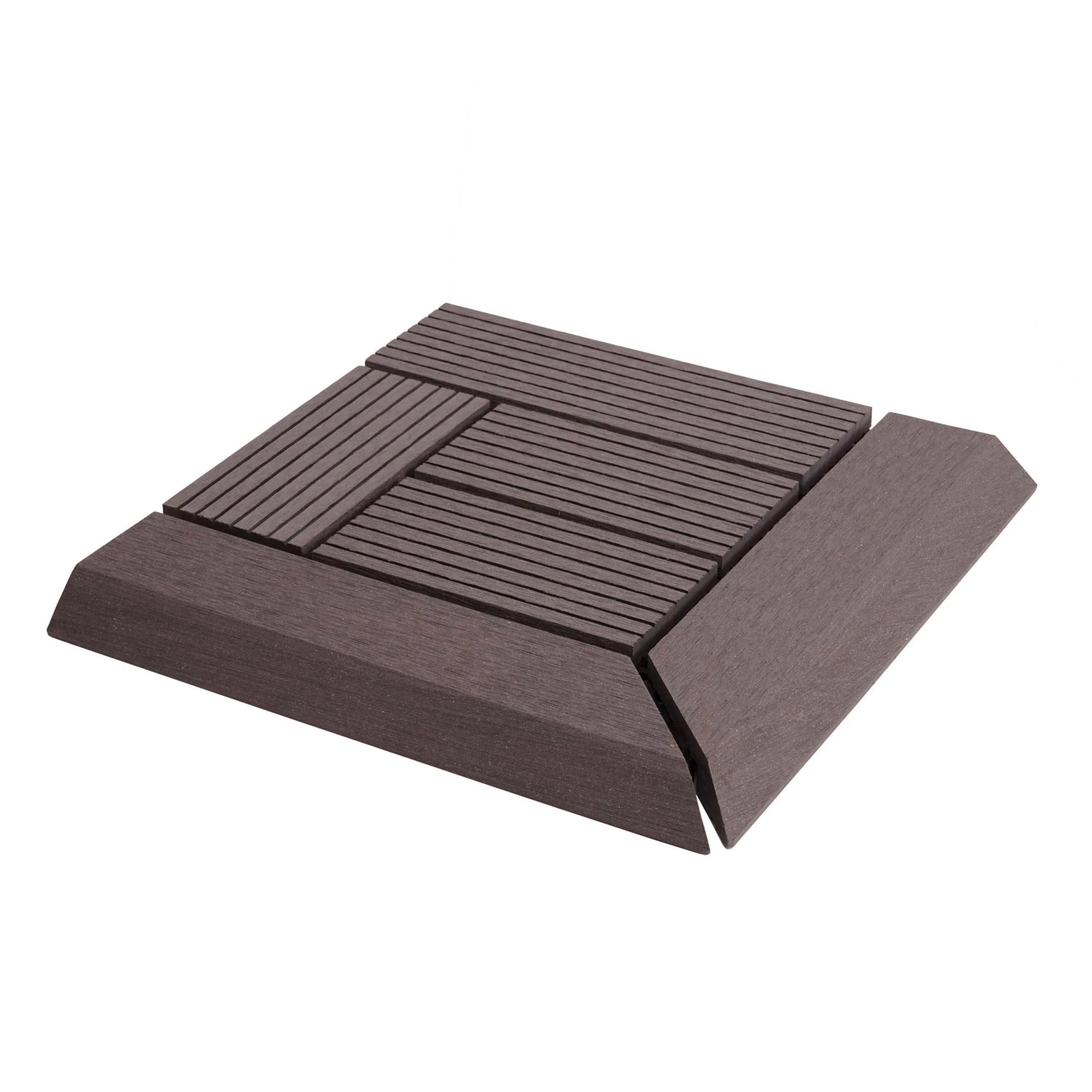 BERLINLODGE WPC Eck-Bodenfliese Mit Abschluss BxT 30x30cm Premium Holzoptik Terrasse Ecke Grau Versetzt