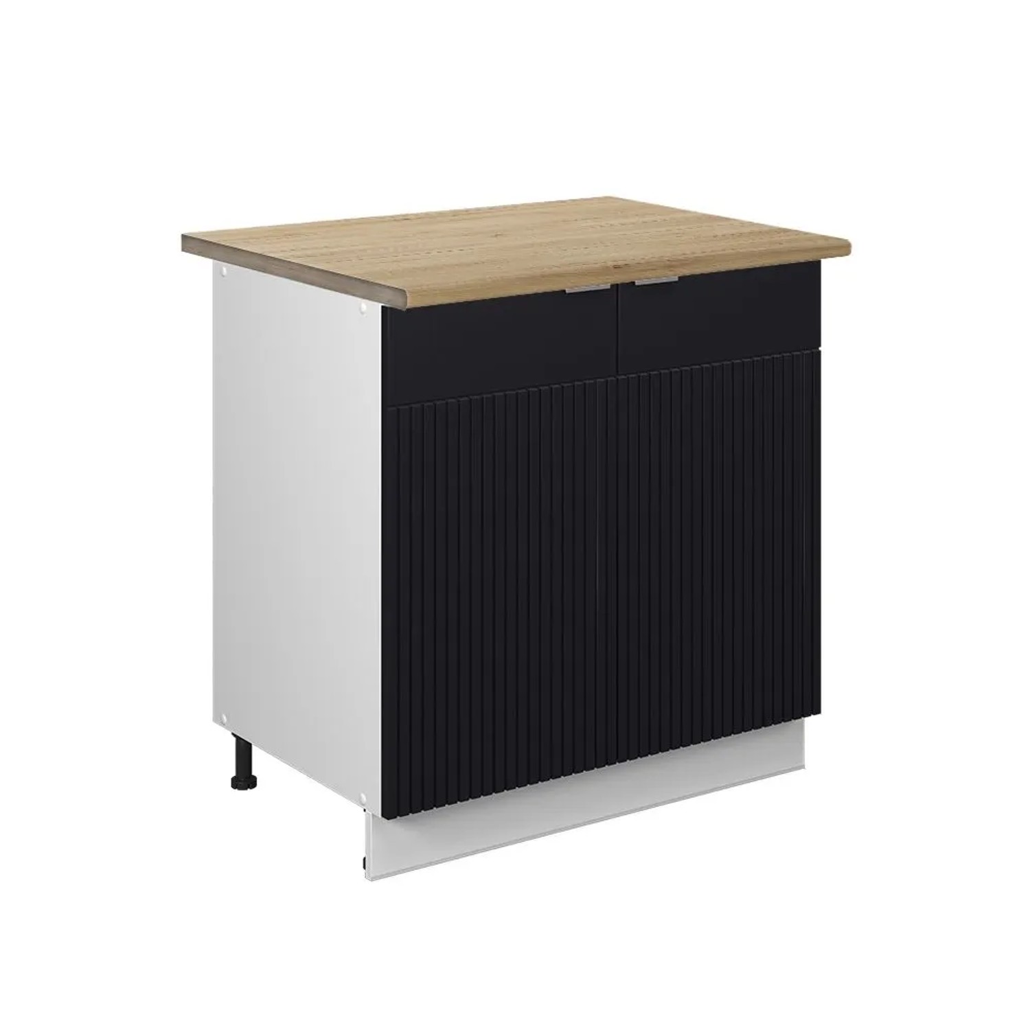 Vicco Küchenunterschrank Fame-Line Schwarz gestreift/Weiß 80 x 82 Arbeitsplatte Goldkraft Eiche