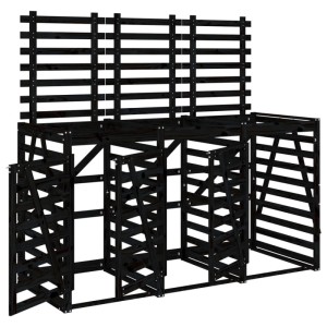 DELUKE 3er Mülltonnenbox Kiefernholz BOUMI 240x91,5x128,5cm Schwarz Mülltonnenverkleidung Für 3 Tonnen Müllbox Aus Holz