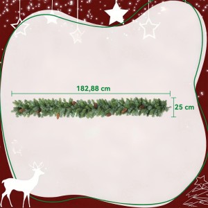 Grüne Weihnachtsgirlande mit Tannenzapfen, 180 cm lang, 25 cm breit. Festliche Weihnachtsdekoration.