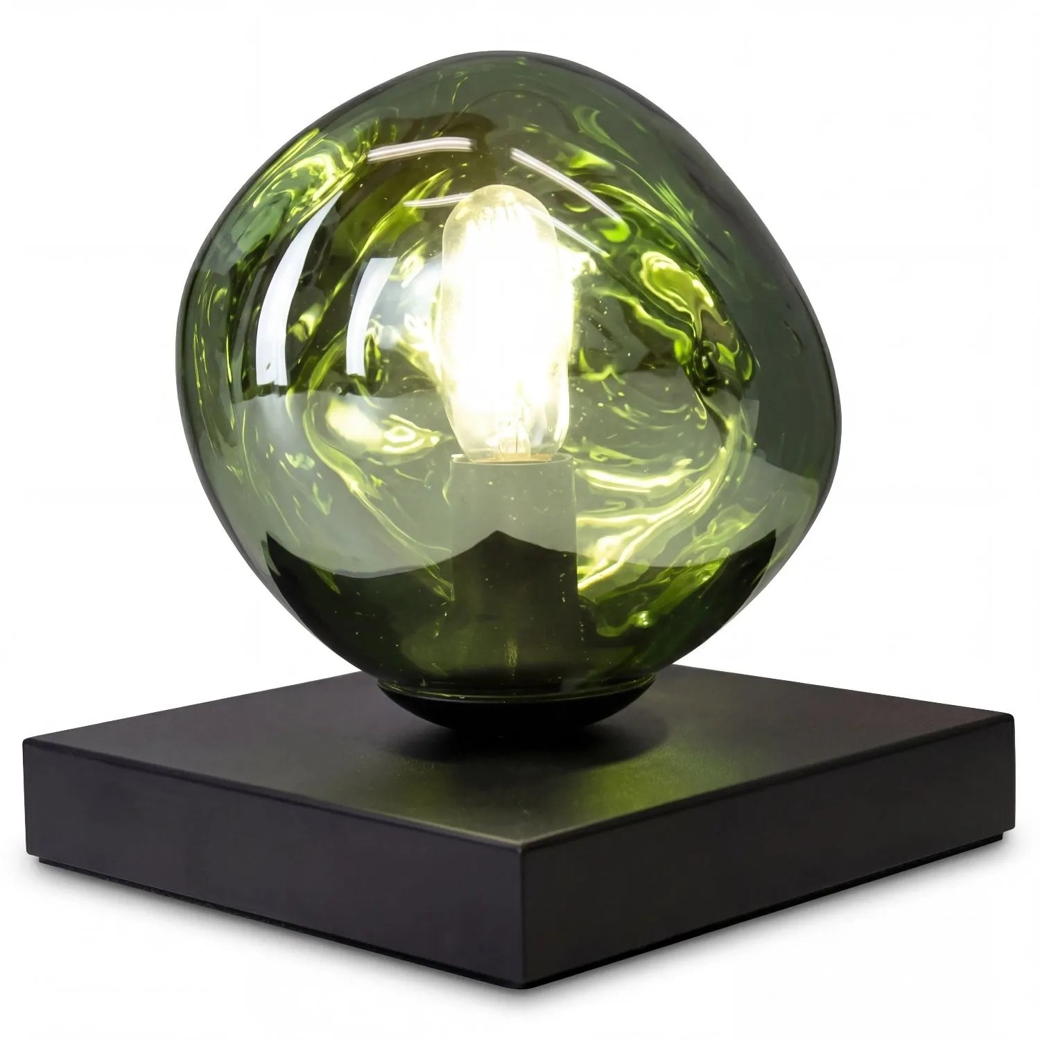 Licht-Erlebnisse Tischlampe Glas Aluminium E14 17,5 CM Hoch Schwarz Grün Mundgeblasen
