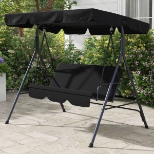 Schwarze Outsunny Hollywoodschaukel für 3 Personen mit Sonnendach auf Terrasse. Stabil, bequem, stilvoll für Garten.