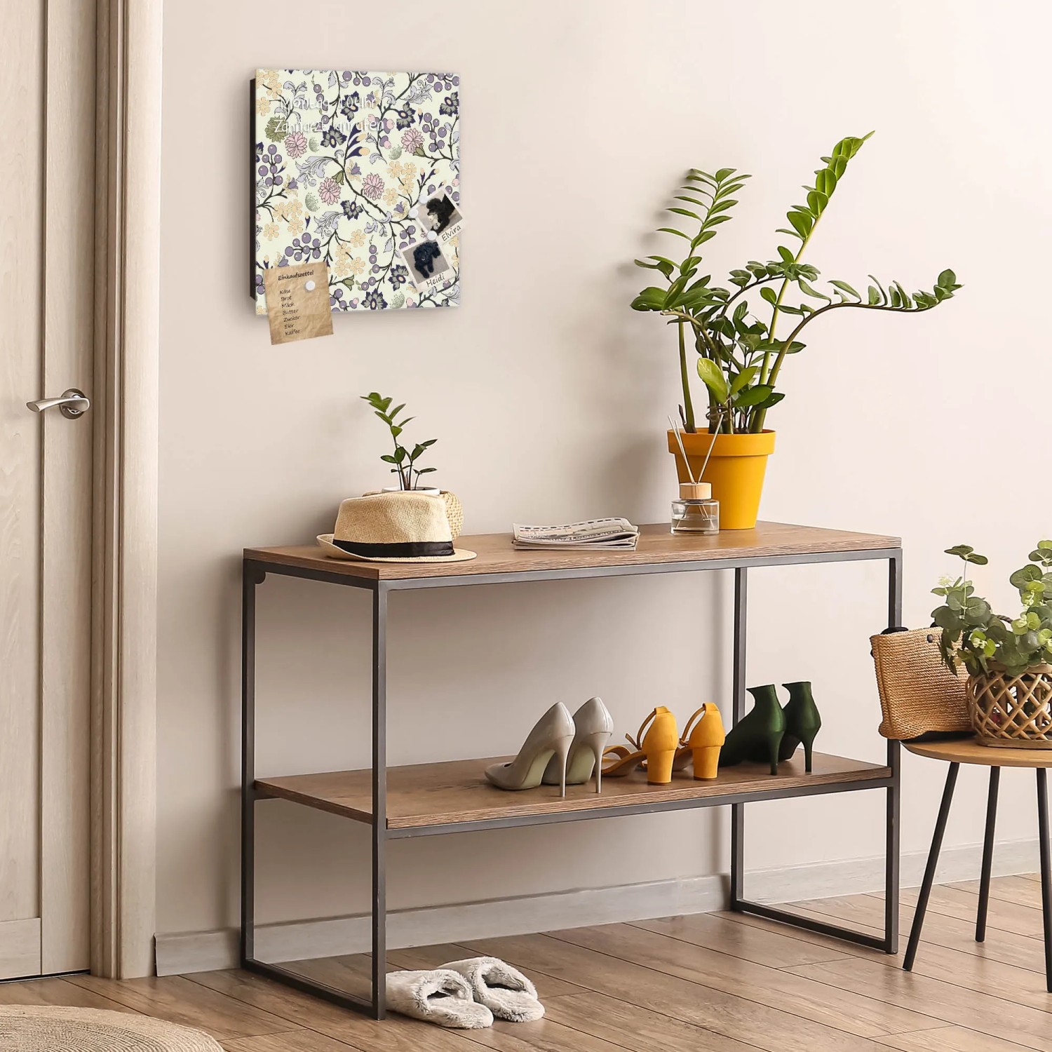 Banjado Schlüsselkasten Glas 30x30cm, florales Tapetenmuster, Magnettafel, 50 Haken.