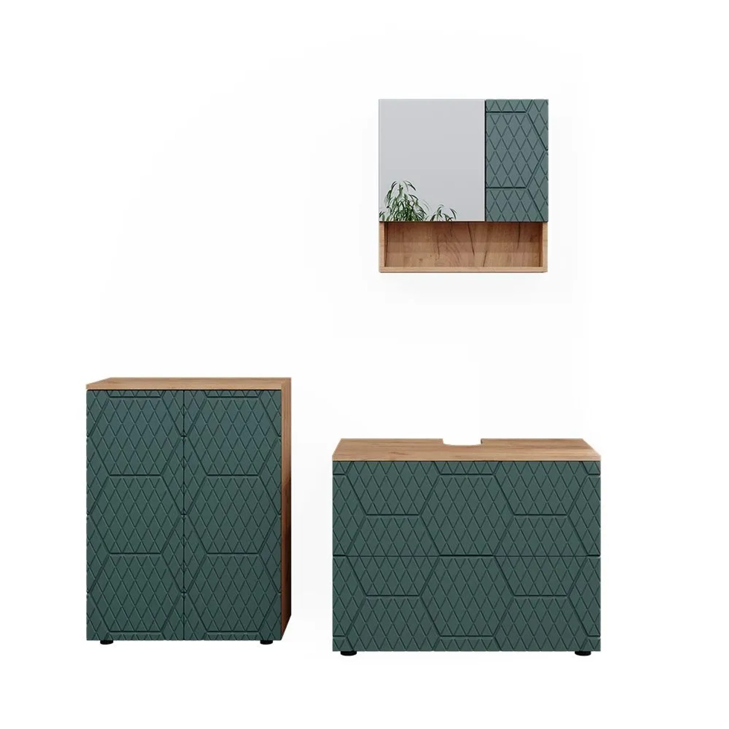 Vicco Badmöbel-Set Irma Grün/Goldkraft Eiche 80 x 59 3-teilig