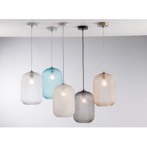 Luce Design Pendelleuchten Ashford in verschiedenen Farben, Kristallglas mit Relief, Ø 20 cm.