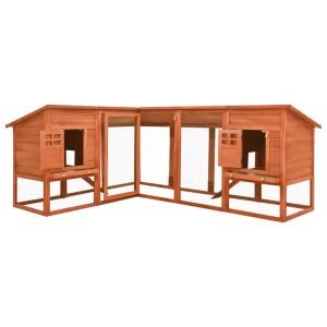 Brauner vidaXL Kaninchenstall mit Freilauf aus Tannenholz.