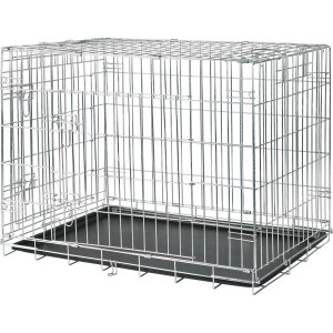 Trixie Transportkäfig M-L, 93x69x62cm, verzinkt, mit 2 Türen und Kunststoffwanne für Hunde.