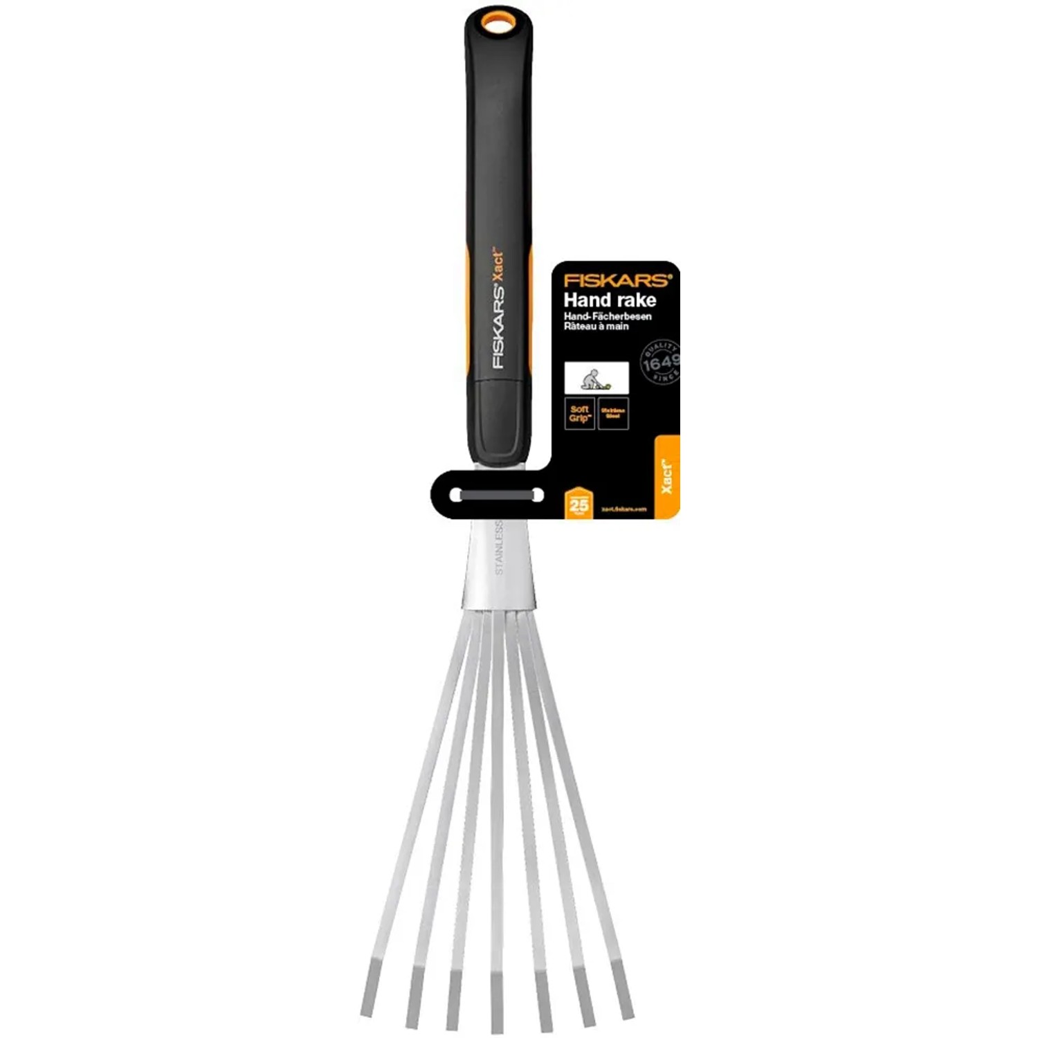 Fiskars Xact Hand-Fächerbesen mit 7 Zinken zum Aufrechen von Laub und Grasschnitt.