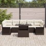 Braunes 8-teiliges vidaXL Garten-Sofa-Set aus Poly Rattan mit Kissen und Tisch.