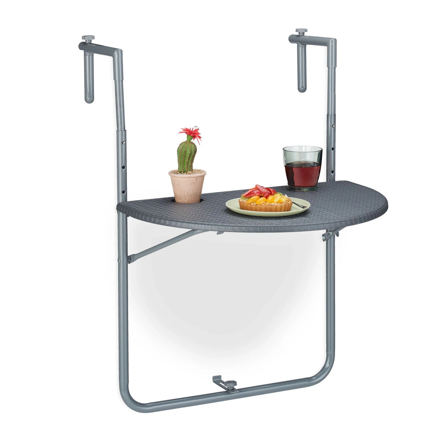 Relaxdays Balkonhängetisch Stahl Grau Klappbar Höhenverstellbar 59,5 cm x 63 cm