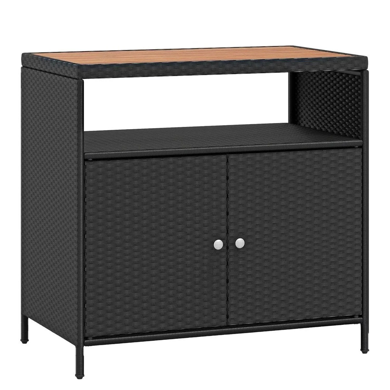 Costway Gartenschrank Rattan mit Akazienholz-Arbeitsplatte Schwarz