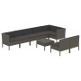 Graues 9-tlg. vidaXL Garten-Lounge-Set aus Rattan mit anthrazitfarbenen Auflagen.