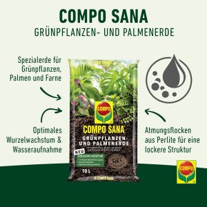 Sack Compo Sana Grünpflanzen- und Palmenerde 10L, Spezialerde mit Nährstoffen für gesunde Pflanzen.