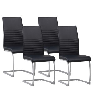 4er Set Albatros Freischwinger MURANO in Schwarz mit Kunstlederbezug und silberfarbenem Gestell.