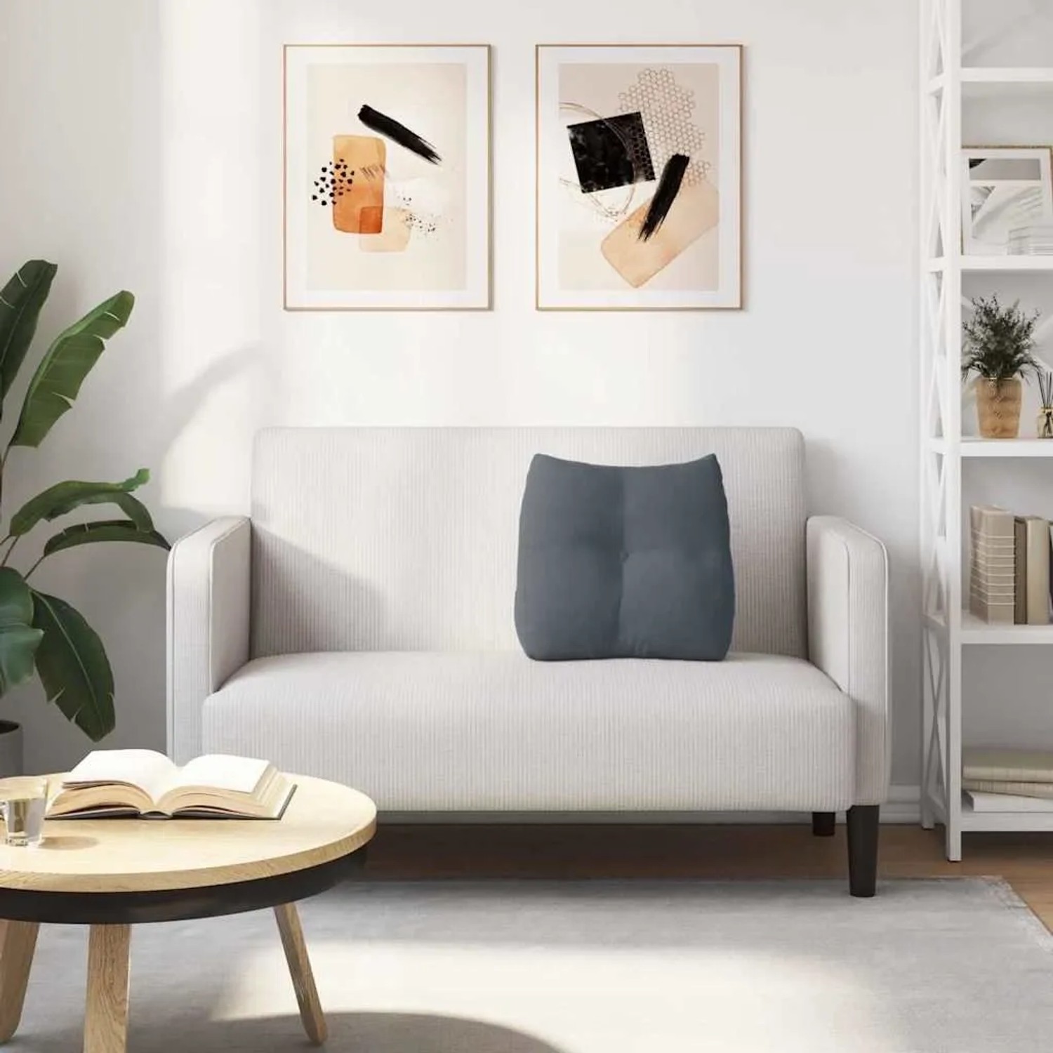 Dunkelgraues vidaXL Rückenkissen aus Samt (45x24x50 cm) auf einem Sofa.