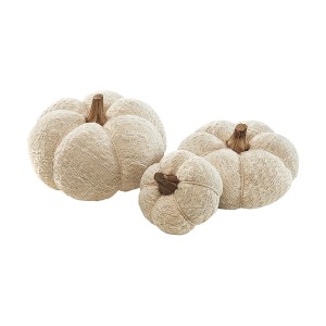 Kobolo Dekokürbis Set, 3 Textilkürbisse in Weiß, verschiedene Größen. Herbstdeko für den Innenbereich.