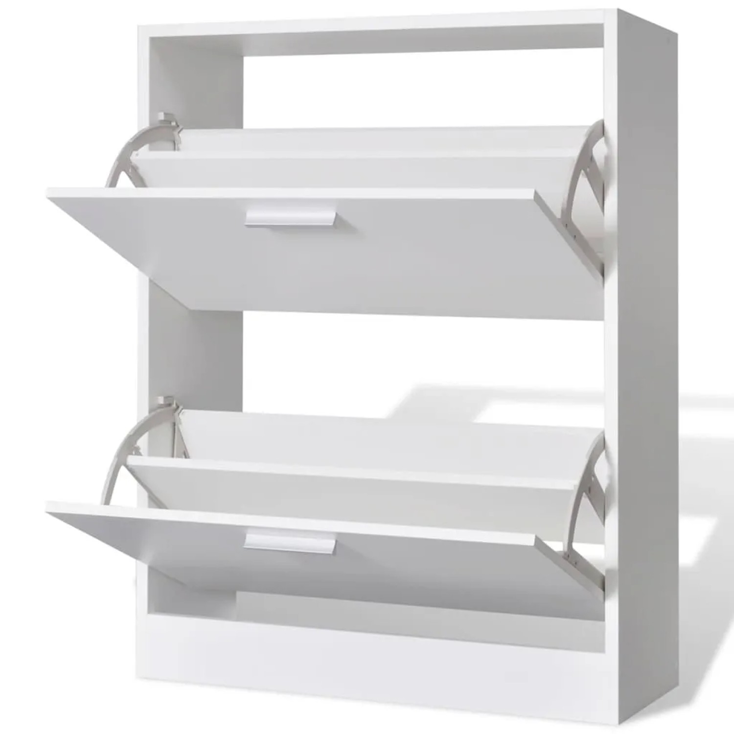 Weißer vidaXL Schuhschrank mit zwei Schuhkippern aus Holzwerkstoff und Kunststoff.