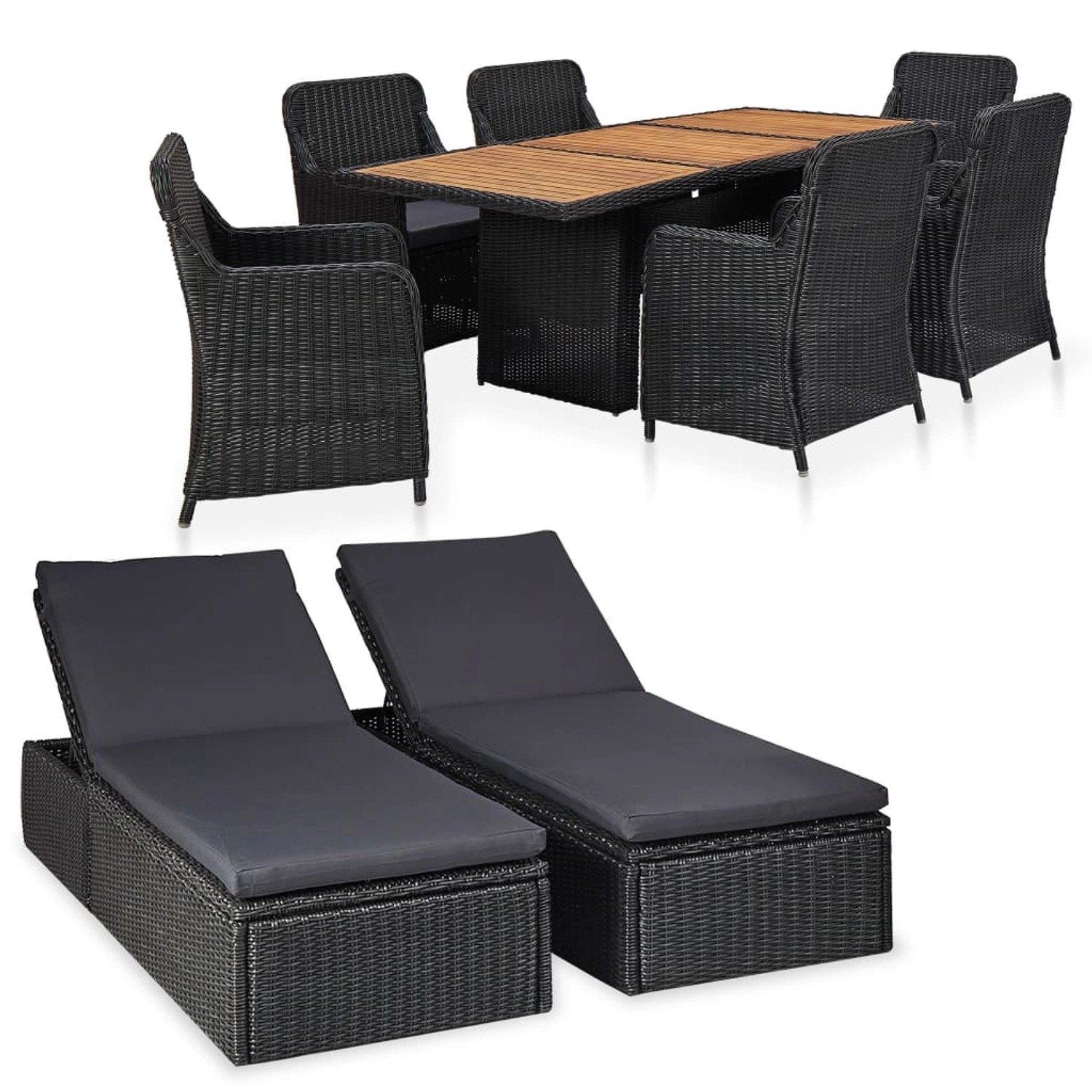 vidaXL 9-tlg Garten-Essgruppe Poly Rattan Schwarz Modell 2