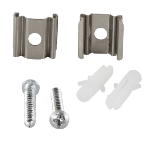 Befestigungsset für REV Ritter LED-Feuchtraumlichtleiste Slim Pro, bestehend aus Clips, Schrauben und Dübeln.