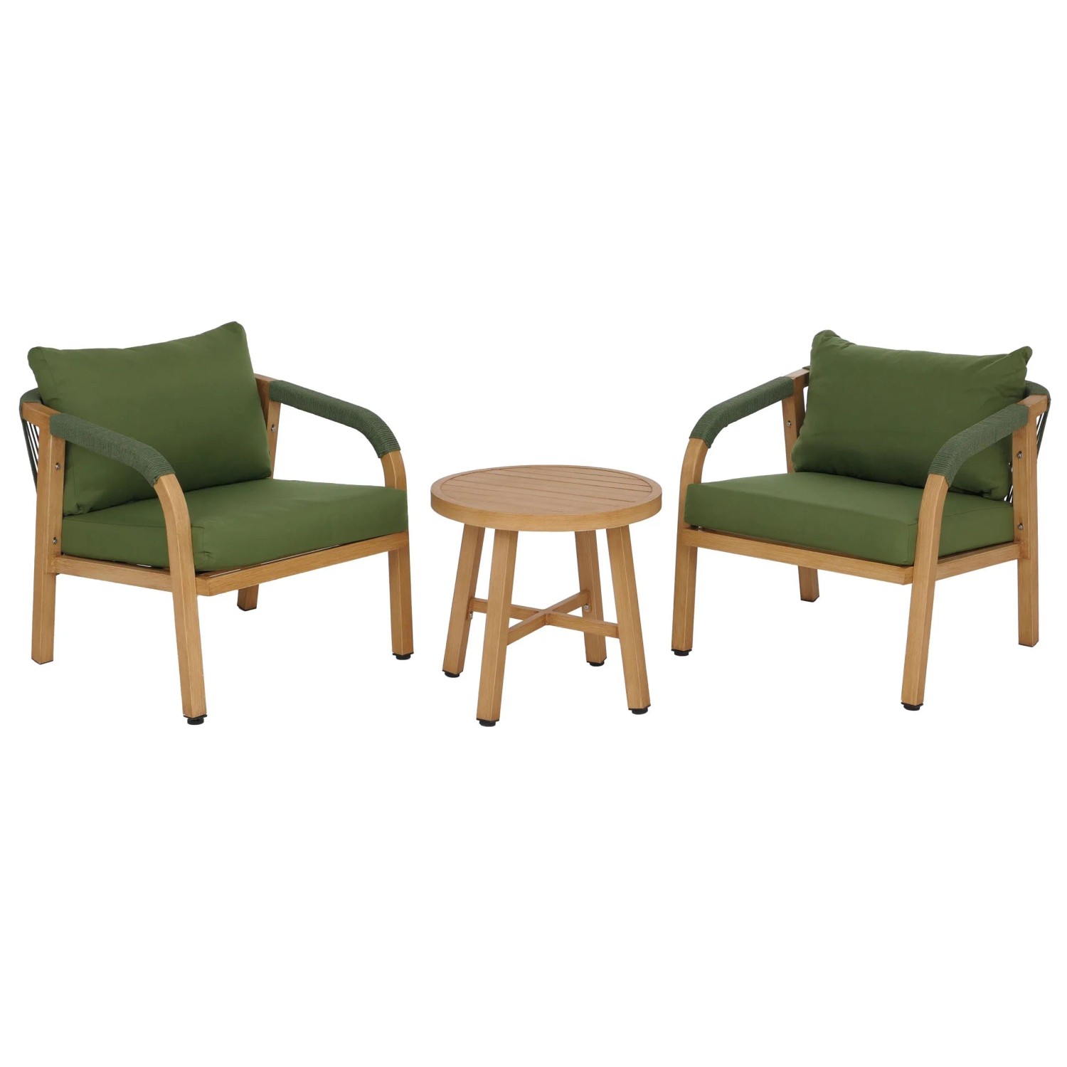 MCW Aluminium Lounge-Set P82 Stuhl Tisch Holz-Optik Olivgrün