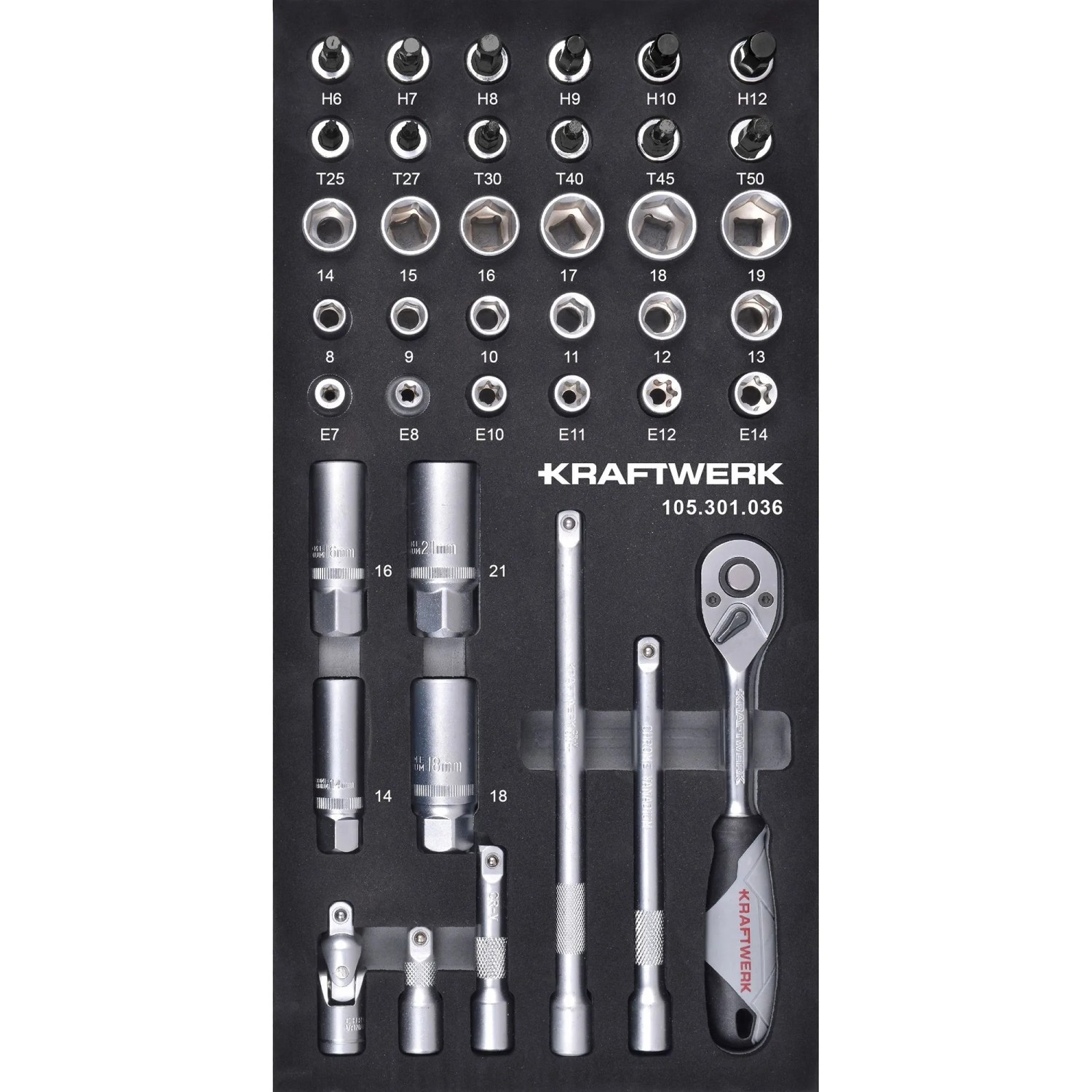 Kraftwerk Werkzeugset 3/8 Zoll Umschaltknarre 40-tlg EVA Silber