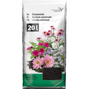 Sack Blumenerde (20 l) für Zimmer-, Balkon- und Gartenpflanzen.