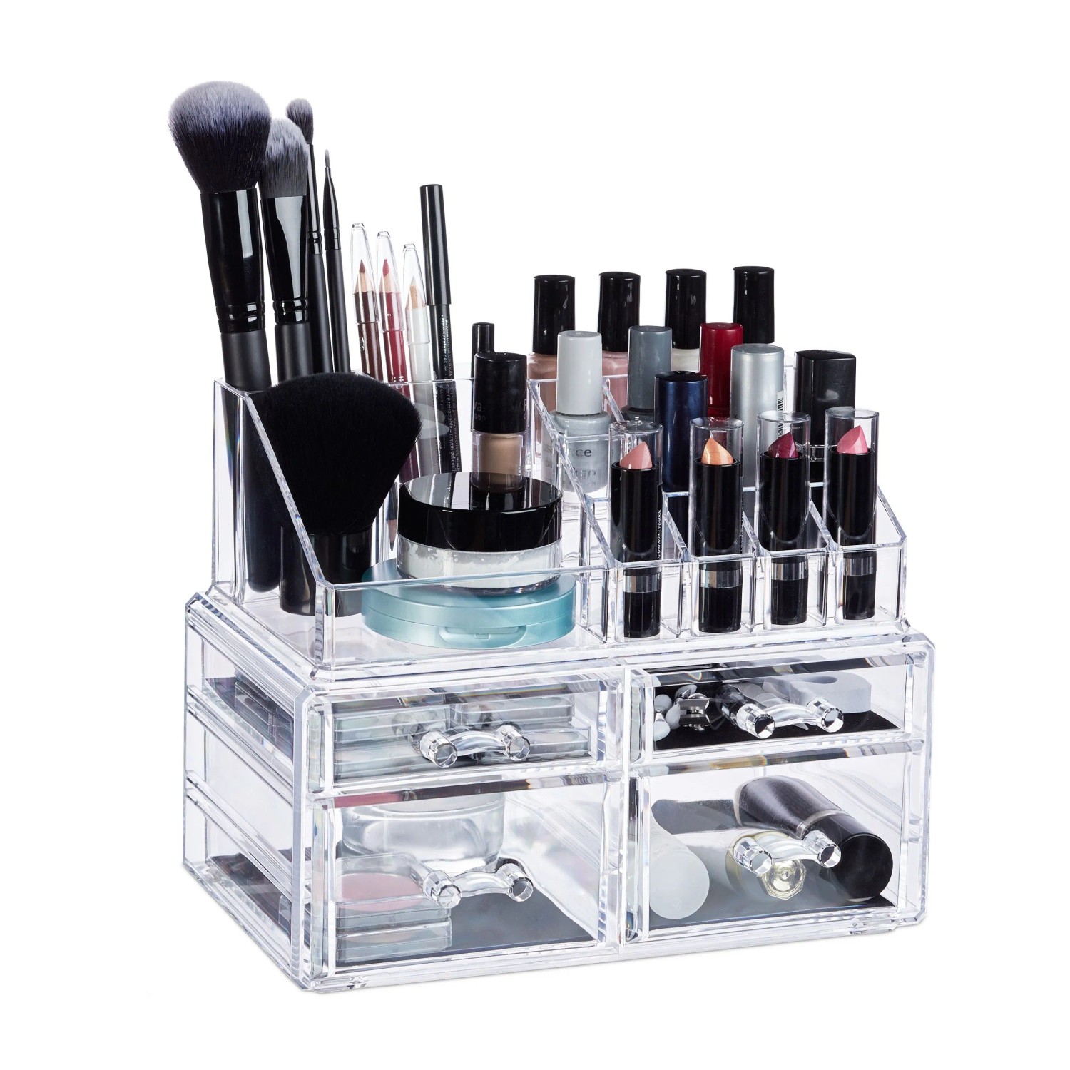 Relaxdays Kosmetikorganizer Acryl Transparent mit 4 Schubladen 19 cm x 23,5 cm x 14 cm 1,2 kg