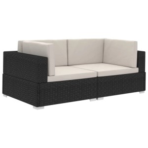 Schwarzes vidaXL Ecksofa 2er-Set aus Polyrattan mit creme Auflagen für den Garten.