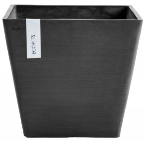Quadratischer, dunkelgrauer Ecopots Pflanztopf Rotterdam, 30 cm, für Innen- und Außenbereich.