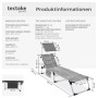 Skizze: Tectake Sonnenliege Lorella, grau meliert, mit Maßen und Details.