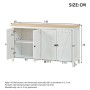 Weißes Merax Sideboard 140x40x78 cm mit Naturholz-Arbeitsplatte, 4 Türen mit X-Design und offenem Stauraum.