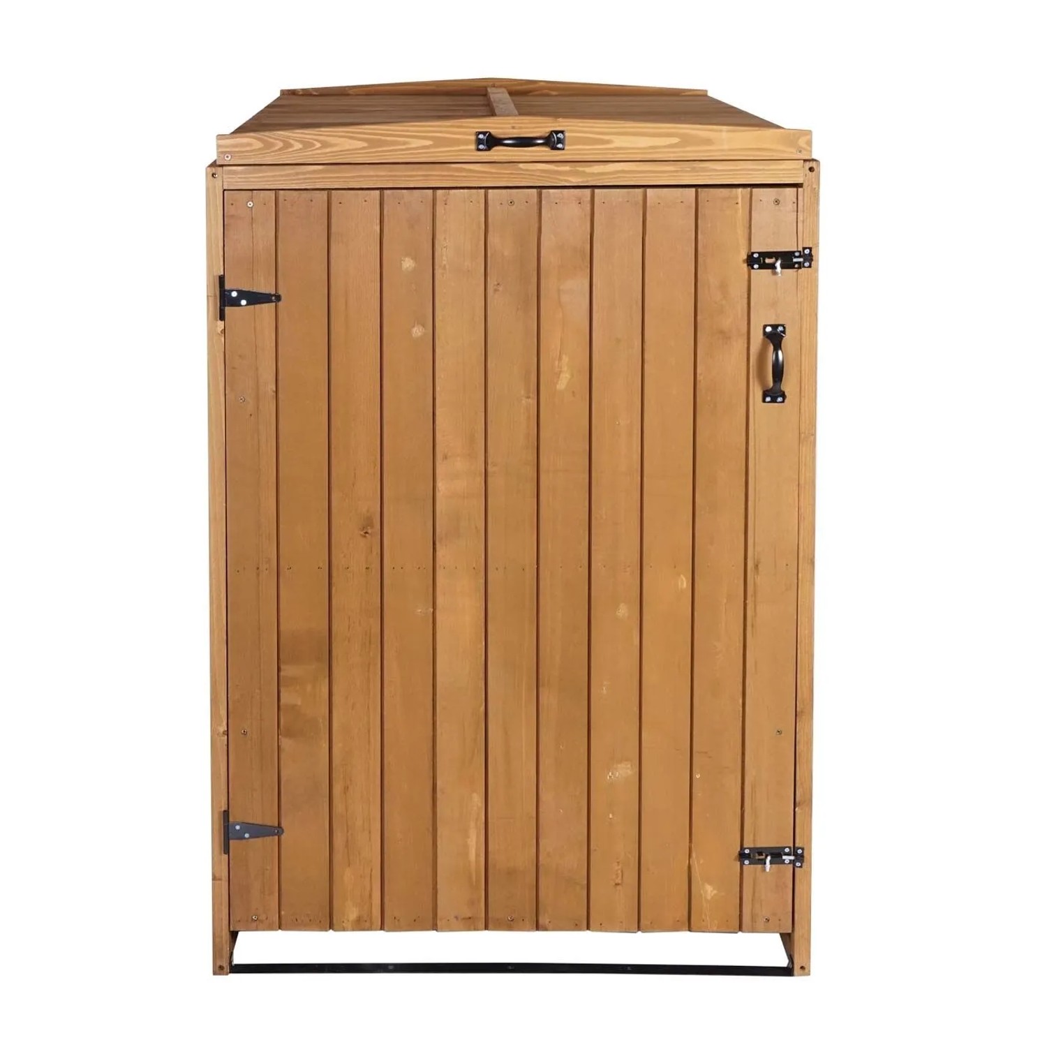 Braune Proregal XL Mülltonnenverkleidung aus gebeiztem Tannenholz mit Lamellen, Tür und Deckel.