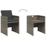 vidaXL Gartenstuhl aus Poly Rattan, grau, mit Kissen und Stauraum unter dem Tisch der Essgruppe.